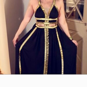 Greek goddess strappy black and gold dress Medusa  Costume